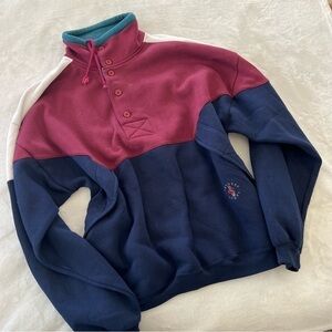 VINTAGE Cherokee Unisex Colorblock Pullover Quarter Button Up Sweater